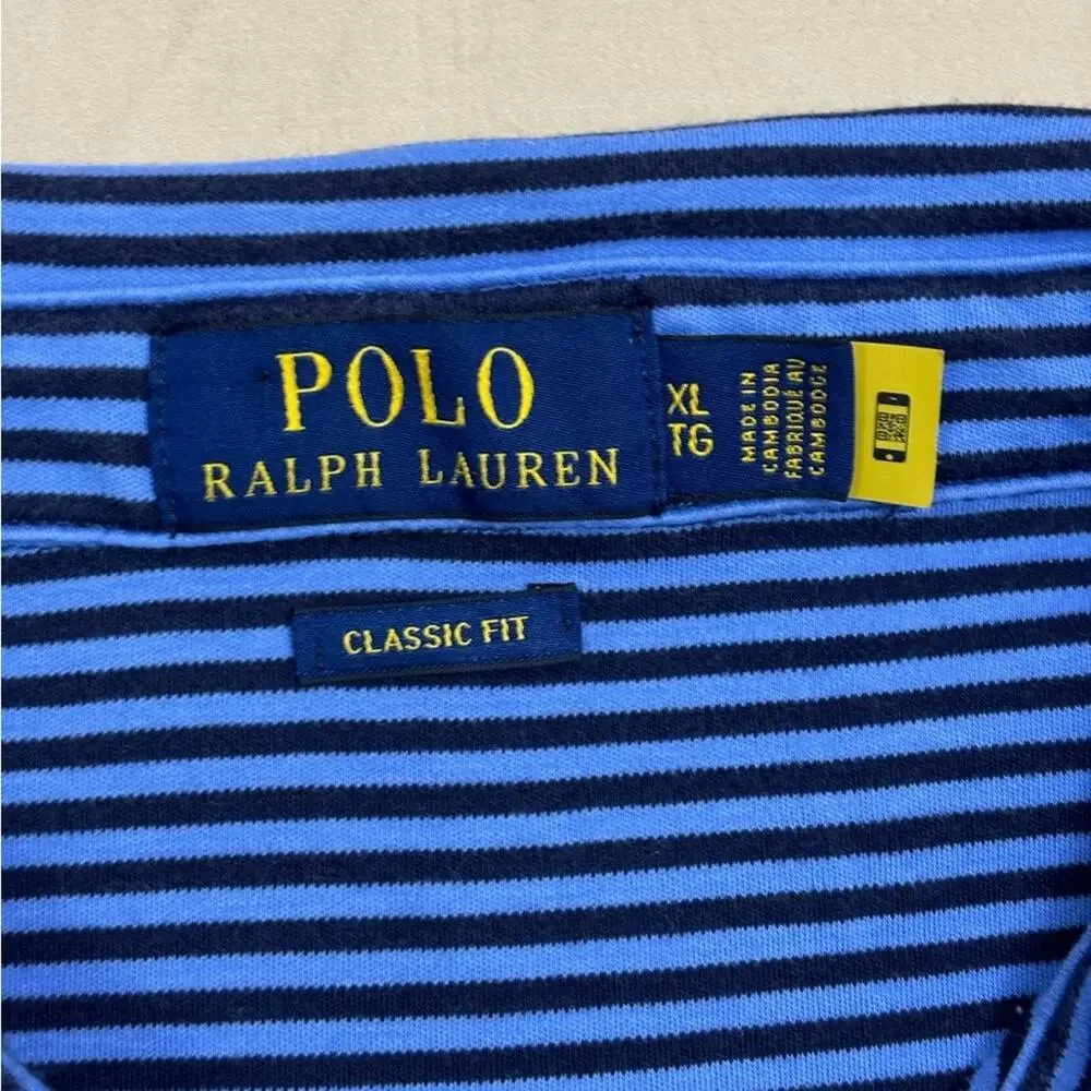 Polo Ralph Lauren Men’s Navy and Blue Striped Short Sleeve Polo Shirt Size XL